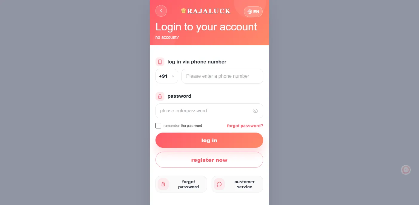 Indian player entering phone number for Raja Luck login on mobile